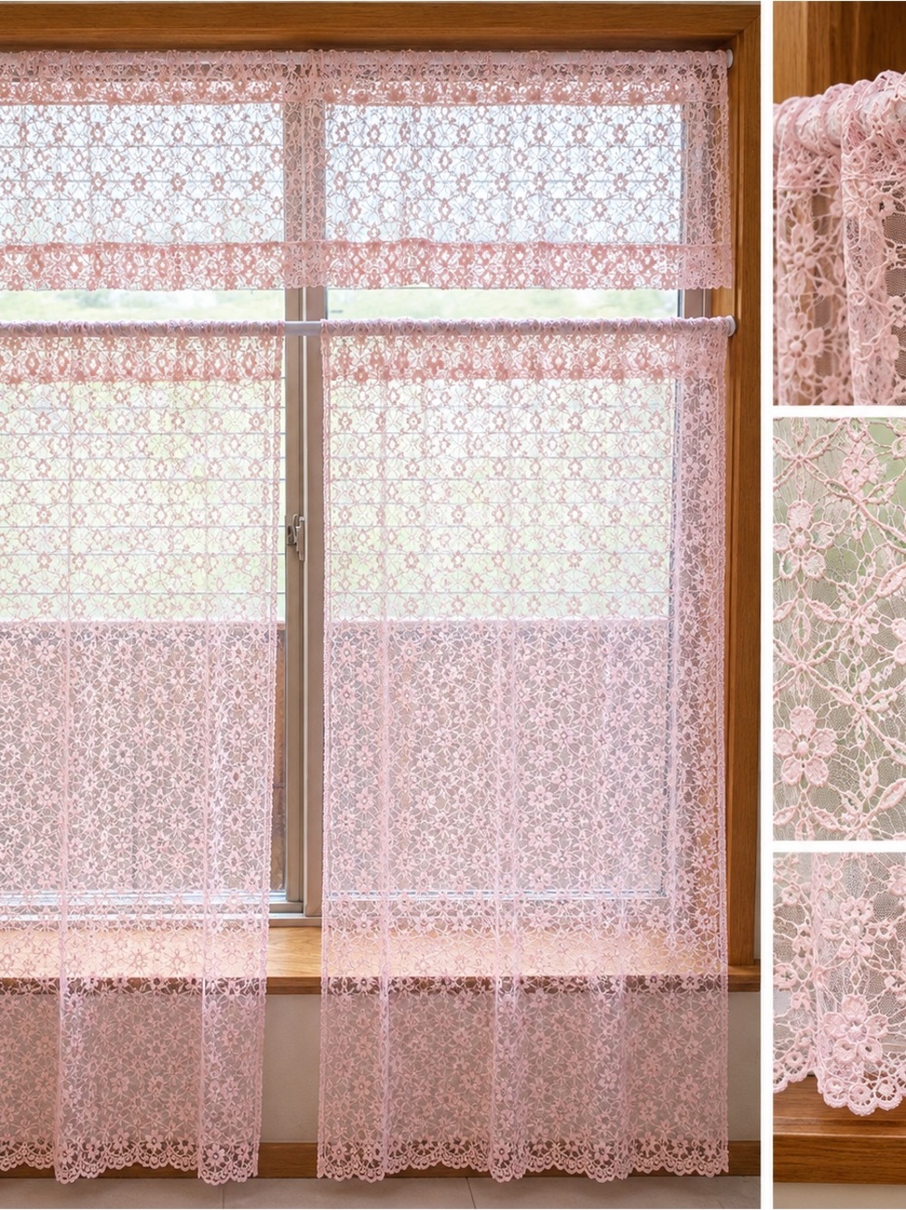 Delicate Pink Lace Window Panels and ruffle - Home Accents